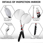 2 Pcs Telescoping Inspection Mirrors, Mechanics Mirror Tool with Long Handle, Round Extendable Mirror on a Stick for Technicians Mechanics Contractors Checking Observation(85mm,Black)