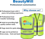 BeautyWill Custom Logo 10/20 Pack Safety Vest Class2 High Visibility Vest with Pockets Breathable Construction Vest Bulk
