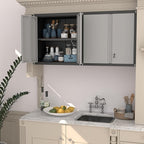 Metal Garage Wall Cabinet, Metal Wall Mounted Storage Cabinets with Lockable Doors and Adjustable Shelves, Floating Tool Cabinet for Garage, Home Office, Kitchen,BlackGrey