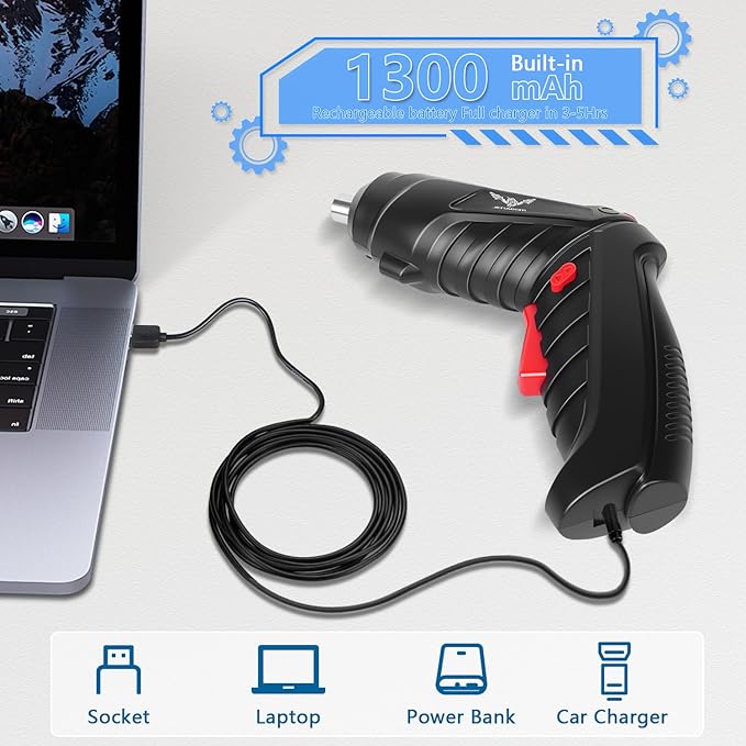 Electric Screwdriver Cordless Rechargeable Small Power Drill Set 3.6V Li-ion 3.5Nm Max Torque Electric Rotatable Drill Screwdriver for Home Office DIY Tools (Black)