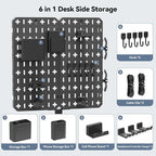 KDD 7 in 1 Clamp-on Desk Pegboard - No Drill Desk Side Storage with Phone Stand/Pen Holder/Storage Box/Headset & Controller Holder/Hooks, Detachable Gaming Pegboard for Office & Home Desktop Organizer