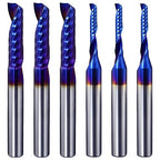 O-Flute Spiral Router Bit Set, 1/4 Inch Shank, Nano-Coated Solid Carbide CNC Router Bits for Aluminum, Plastic, Acrylic, Metal, Wood, MDF (3pcs 1/8"+3pcs 1/4")