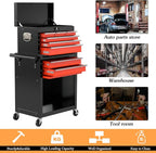 8-Drawer High Capacity Rolling Tool Chest, Removable Cabinet Storage Tool Box with Wheels and Drawers, Detachable Toolbox with Lock for Workshop (Black&red)