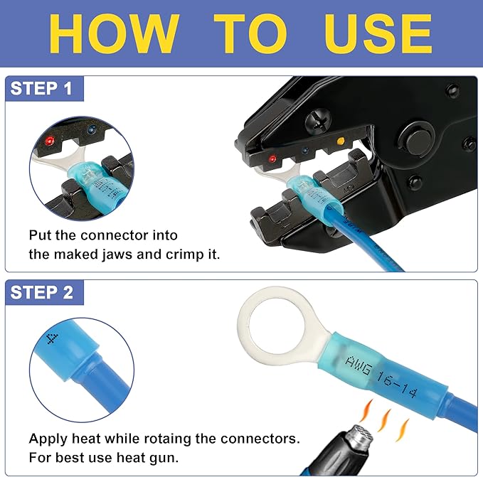 haisstronica Crimping Tool for Heat Shrink Connectors Set with 280PCS AWG 22-10 Marine Grade Heat Shrink Wire Connectors and Wire Stripper