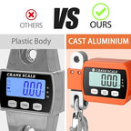 RoMech 1100lb Digital Hanging Scale with Cast Aluminum Case, Handheld 500Kg Mini Crane Scale with Hooks for Farm Hunting Outdoor (Orange, 1100lbs)