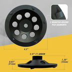 4.5" PCD Grinding Wheel for Epoxy, Glue, Mastic and Paint, 5 PCD Segments, 5/8"-11 Threaded Arbor