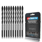 10-Piece 1/8" Masonry Drill Bits for Tile Glass Ceramic Wall Brick Stone Soft-Metal Wood, 1/4 Inch Concrete Drill Bits Cement Drill Bit Set, 3-Flat Shank, YG8 Carbide Tungsten Steel Alloy Tip 3mm