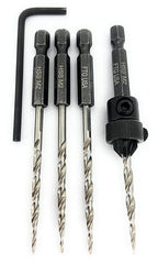 FTG USA Adjustable Wood Countersink Drill Bit #6 (9/64") with 3 Tapered Drill Bits for Woodworking