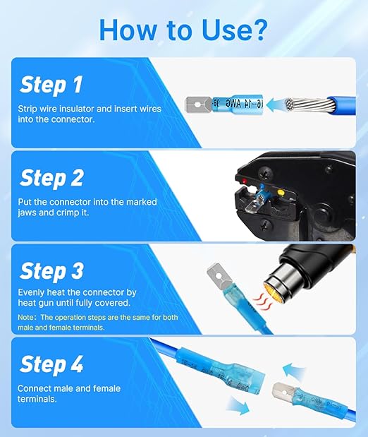 Kuject 280PCS Heat Shrink Wire Connectors, 22-10 AWG Electrical Insulated Male Female Wire Spade Terminals, Quick Disconnect Waterproof Crimp Butt Terminals for Automotive Marine Boat Truck
