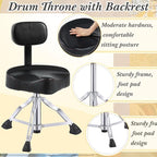 Sintuff Drum Throne with Backrest, Heavy Duty Adjustable Padded Hydraulic Drum Chair, Motorcycle Height Stool with Stable Bass Memory Foam Seat for Adult Drummers Guitar Players(Black,Classic)
