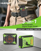Huepar Digital Angle Gauge with Laser Level, Rechargeable 3-in-1 Digital Angle Finder with Magnetic, Measures 0-90° & 0-180° Range, Digital Electronic Level Accessory for Woodworking Tools