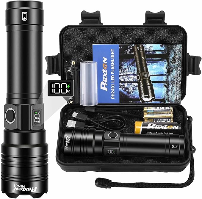 Rechargeable Flashlights 2000 High Lumens Long Range 3280 FT, Super Bright USB C LED Flashlight Long Lasting 15 Hours, Powerful Multifunctional Strong Flash Lights, for Emergency Security Camping