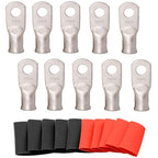 SVAAR 10pcs 2 AWG - 5/16'' Tinned Copper Cable Lugs Wire Lugs UL Listed 2 Gauge Ring Terminals Wire Lugs Battery Cable Ends Heavy Duty Closed End Crimp Connectors with 10pcs 3:1 Heat Shrink Tubings