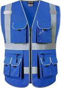 JKSafety 10 Pockets High Visibility Zipper Front Blue Safety Vest with High Reflective Strips Meets ANSI/ISEA Standards (Medium, 88-Blue)