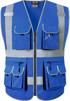 JKSafety 10 Pockets High Visibility Zipper Front Blue Safety Vest with High Reflective Strips Meets ANSI/ISEA Standards (3X-Large, 88-Blue)
