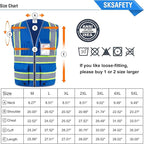 SKSAFETY 10 Pockets Safety Vest, Class 2 High Visibility Security with Zipper, Hi Vis Vest with Reflective Strips, ANSI/ISEA Standard, Construction Work Vest for Men ＆ Women （Blue, 3XL）