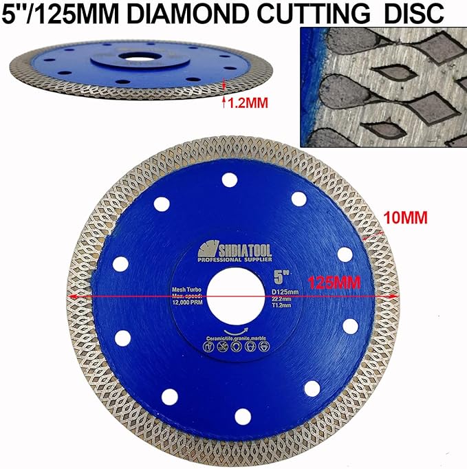 SHDIATOOL 5 Inch Diamond Saw Blade Cutting Porcelain Tile Ceramic Granite Marble Brick