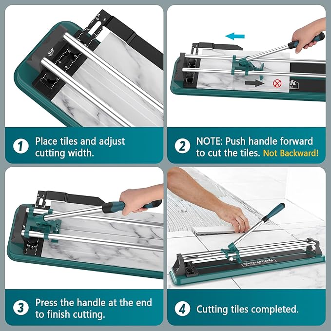 Seeutek Manual Tile Cutter, 14 inch Professional Porcelain Ceramic Tile Cutter, Double Rails Design Tile Cutter Tool, with Tungsten Carbide Cutting Wheel