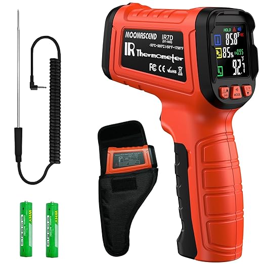 Dual-Mode 50:1 Infrared Thermometer Gun -58°F to 1796°F, with K-Type Thermocouple for Internal Measurements, Max/Min Temperature, Alarm for Industrial & Home Use