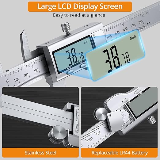 Neoteck 6 inch/150mm Digital Caliper Vernier Caliper Stainless Steel LCD Display Digital Caliper Measuring Tool with Fraction/Inch/MM Conversion Used for Inside,Outside Diameter,Depth,Step Measurement
