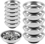 FUNSUEI 12 Packs 6 Inch and 3 Inch Magnetic Tray Set, Stainless Steel Magnetic Bowl, Round Magnetic Parts Tray for Pins, Screws, Bolts, Nuts, Small Parts