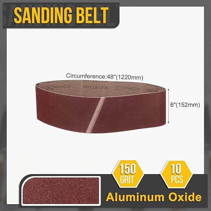6 x 48 Inch Sanding Belt, 6 Pcs 150 Grit Knife Sharpener Belts Work Sharpening for Belt Sander Knife Carving Tool Metal Working