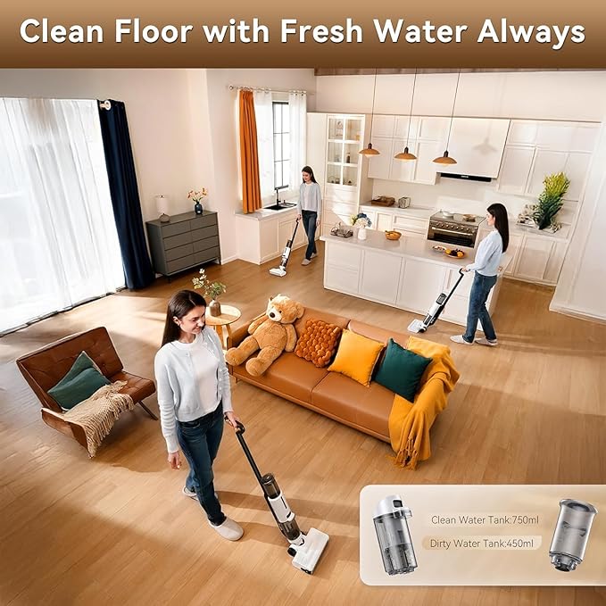 JONR ED12 Lite Wet Dry Vacuum Cleaner Cordless, Vacuum Cleaner with Self-Washing, 1 mm Edge Cleaning, Anti-Tangle System, Lightweight Floor Cleaner for Hard Floors, Pet Hair