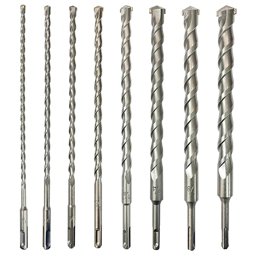 SDS Plus Drill Bits Set – 8pcs 12 Inch Concrete Masonry SDS Plus Drill Bit Set - Carbide Tipped - Rotary Hammer Drill Bits for Brick, Stone, Concrete
