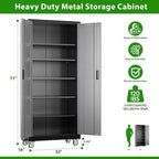 Garage Storage Cabinet with Pegboard and 5 Adjustable Shelves, 71'' x 32'' x 16''Metal Lockable Cabinet with Magnetic Doors,Tool Storage,Home Office Garage,Gym,School (Black-Grey)