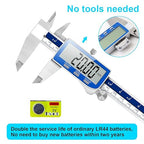 Qfun Digital Caliper, 0-6inch Caliper Measuring Tool Extreme Accuracy IP54 Waterproof Electronic Vernier Caliper Stainless Steel Digital Micrometer with Extra Large LCD Screen