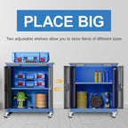 Tool Chest with Wheels and 4 Pad Feet,Tool Chest with 2 Doors and Adjustable Shelves,Lockable Steel Chest for Garage,Home and Office,can be Combined to Large Cabinet Set