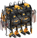 CCCEI Modular Pegboard Rack Power Tool Organizer with Charging Station. 4 Layer Wall Mount Drill Holder, Tool Battery Charger Organizer. Garage Shop Storage Utility Shelf with 10FT Power Strip.