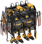 CCCEI Modular Pegboard Rack Power Tool Organizer with Charging Station. 4 Layer Wall Mount Drill Holder, Tool Battery Charger Organizer. Garage Shop Storage Utility Shelf with 10FT Power Strip.