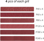3/8 x 13 Inch Aluminum Oxide Sanding Belts, 4 Each of 40/60/80/120/180/240 Assorted Grits Abrasive File Belts for Air Belt Sander, 24-Pack