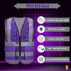 A-SAFETY High Visibility Mesh Safety Reflective Vest with Pockets and Zipper,Hi Viz Work Vest for Men Women (Purple Mesh S)