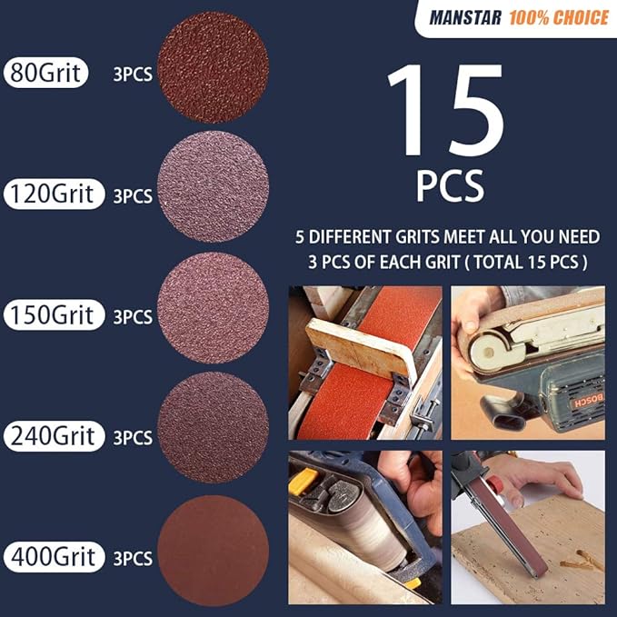15 Pcs 4 x 36 Inch Assorted Aluminum Oxide Sanding Belt,80/120/150/240/400 Grit