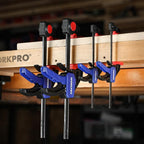 WORKPRO Mini Bar Clamps for Woodworking, 6"(2) and 4-1/2"(2), 4-Piece One-Handed Clamp/Spreader, Light-Duty Quick-Change F Clamp with 150lbs Load Limit Blue