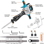 Berserker 2100W 50-Pound Demolition Jack Hammer with 1-3/16" Hex, 17-Amp Corded Electric Heavy Duty Demo Chipping Hammer Concrete/Pavement Breaker with Carrying Case Flat Chisel Bull Point Chisel
