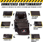 Pro-015 Leather Tool Pouch for Construction,Heavy Duty Hammer Holder,Buckle,3 Pocket Large with Belt, 12 Small Pocket, Tool Organizer