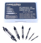 Accusize Industrial Tools (#1-#5), SAE 3/64"-3/16", 6 Pc ANSI M35 (H.S.S. +5% Cobalt) TiAlN Coated Center Drill Bit Set, Inch Sizes, 3500-6001