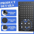 Heavy Duty 4 Panel 16" X 12" Metal Peg Board with 32 Varied Sturdy Hooks, Used for Tool Storage and Garage Organization. Peg Board Organizer Accessories, Black