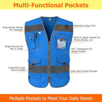 TCCFCCT High Visibility Safety Vest for Men Women 9 Pockets Hi Vis Reflective Vest for Safety, Work Vest with Reflective Strips, Meets ANSI/ISEA Standards, (Blue, 4X-Large)