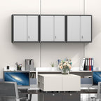 GREATMEET 27.95" H Lockable Storage Cabinet, Metal Garage Storage Cabinets, Wall Storage Cabinet for Utility Room, Black&Grey