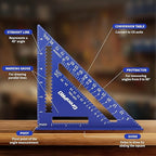 Square Combination Woodworking Tools, 7inch Carpenter Square Wood Working Tools and Accessories, 12inch Square Ruler, Includes 2-in-1 Carpentry Pencil, Protractor Angle Ruler Carpentry Tool
