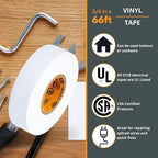 GTSE White Electrical Tape, 120 Rolls Bulk Box – Waterproof, Industrial Grade Vinyl, 3/4 in x 66ft– Strong Self-Adhesive PVC Electric Tape for Wire Insulation, 7 Mil, 600V – UL/CSA Listed
