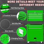 8-Drawer Rolling Tool Chest, 2-in-1 Tool Box Organizer with Lockable Wheels, Sliding Drawers, and Detachable Top, Garage Workshop Tool Storage Cabinet, Green