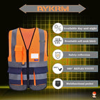 A-SAFETY High Visibility Mesh Safety Reflective Vest with Pockets and Zipper,Hi Vis Viz Reflective Safety Vest(Orange&Navy Mesh L)