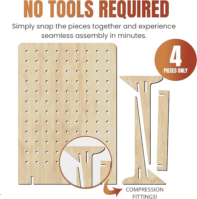 Torched Pegboard Display Stand for Jewelry, Craft Shows, Selling, Vendor Events, Tools, Peg Board Accessories Rack Organizer, XL 11.75" L x 4.3" W x 15.75" H, Natural