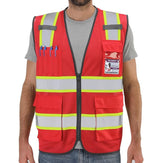 Dib Safety Reflective Mesh Vest High Visibility Two Tone with Pockets and Zipper, Red Mesh with Yellow Trim M