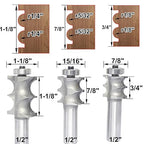 3Pcs Double Beading Router Bits 1/2" Shank,Cutting Height 3/4",7/8",1-3/8" Pair Beads,Dual Bead Columns for Furniture Molding,Perfect Edge Mould Cutter for Shelf with Ball Bearing Guided